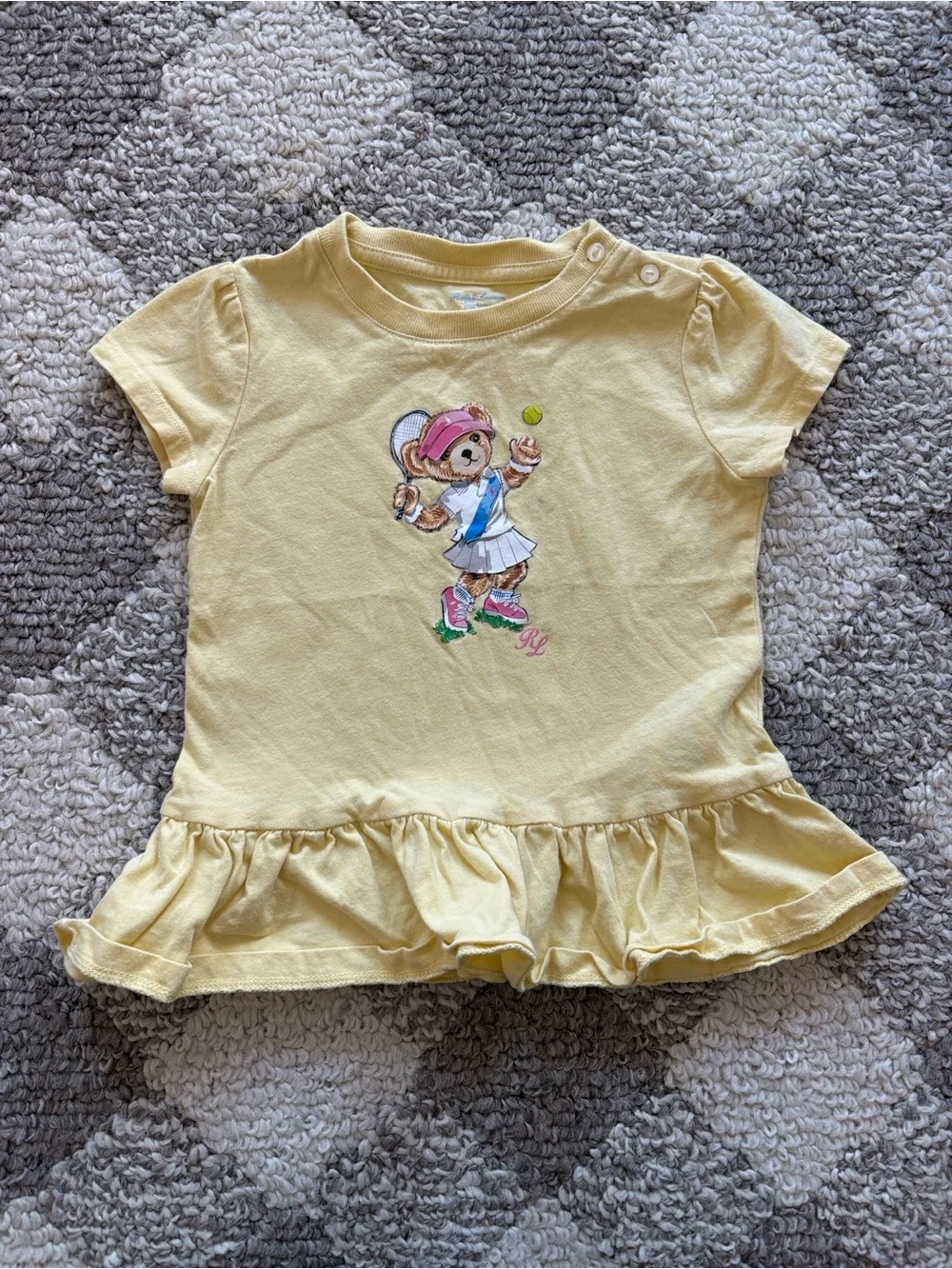 RALPH LAUREN TENNIS POLO BEAR YELLOW COTTON JERSEY PEPLUM TEE BABY 24m
